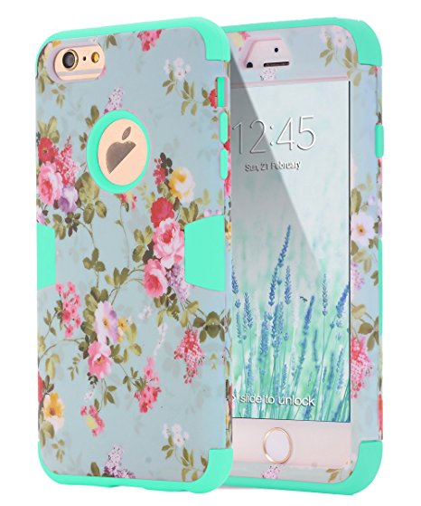 iPhone 6 Case, iPhone 6s Case Flower, TOPSKY [Love Flower Series] Three Layer Heavy Duty Armor Defender High Impact Resistant Hybrid Protective Cover Case For iPhone 6/6s (Only For 4.7"),Mint