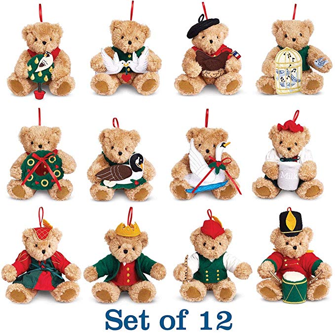 Vermont Teddy Bear Christmas Ornaments - 12 Days of Christmas Tree Ornament Set, 4 Inches