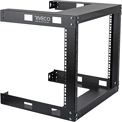 RIVECO 9U Wall Mount Rack for Network – 17.7" Deep 2 Post Open Frame Racks Easy Assembly Firm Constructed for Stereo/Server/AV/Home Data Equipment Heavy Duty Black