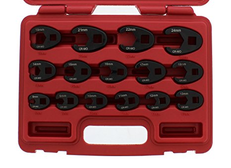 ABN Jumbo Crowfoot Flare Nut Wrench Metric Set for 3/8" Inch and 1/2" Inch Drive Ratchet,15 Pieces