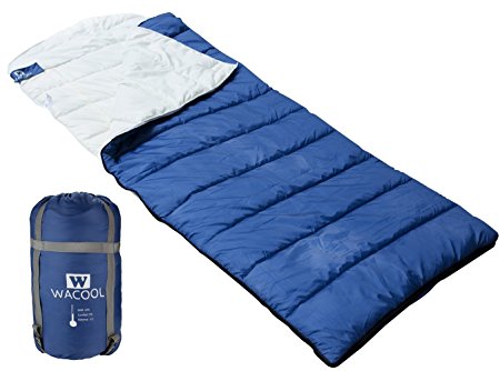 WACOOL Envelope Sleeping Bag, Extra Large. Great for 4 Season and Cool Cold Warm Weather. With Compression Sack. Free Inflatable Pillow Included.