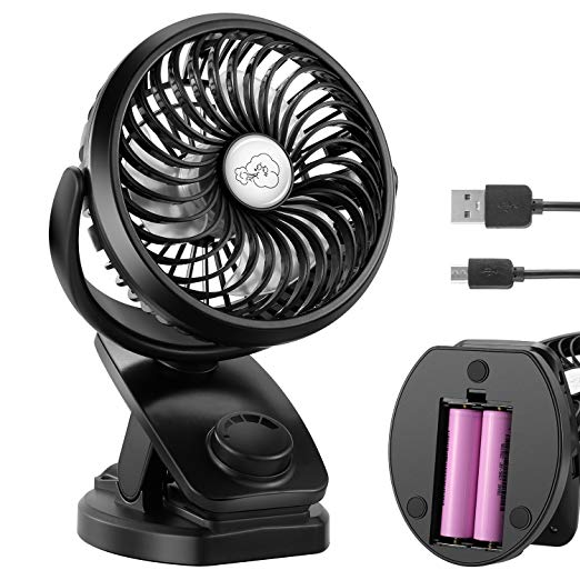 [2018 Newest Version]Rechargeable Clip on Fan, COMLIFE 5000mAh Battery/USB Powered Fan Mini Portable Personal USB Desk Fan for Baby Stroller, Car, Gym, Office, Outdoor, Travel, Camping (02)