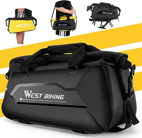 West Biking Bike Rack Bag - 3 in 1 Bicycle Trunk Pannier Bag, 13L/24L Capacity Bike Rear Seat Bag with Waterproof Carbon, Bicycle Rack Rear Carrier Bag with Shoulder Strap (Black)