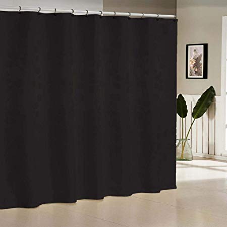 Duck River Textiles - Hunterdon Floral Linen Textured Mildew Resistant Fabric Shower Curtain Liner For Bathroom Waterproof | Water Repellent & Antibacterial - Assorted Colors - (70 X 72 Inch - Black)