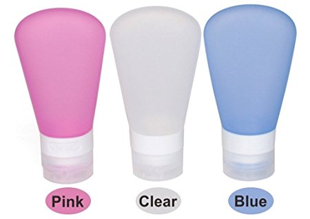 3 Pack-FNSHIP Portable Food Grade Squeeze Silicone Liquid Travel Bottle TSA Approved For Shampoo, Conditioner, Lotion, Toiletries, condiments (1 OZ Pink   White   Blue)