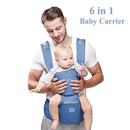 6-in-1 Convertible Newborn Baby Carrier,Hip Seat Breathable Ergonomic Baby Carrier Adapt to Growing Baby for 6 to 36 Months(75cm or More higher)(Light Blue)