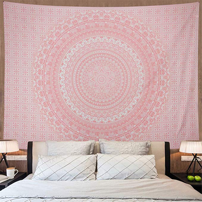 Amonercvita Tapestries Rose Gold Tapestry Pink Tapestry Wall Hanging Ombre Hippie Wall Tapestry Psychedelic Mandala Bohemian Tapestry Large Boho Tapestries for Bedroom Dorm Dec (X-Large, Pink Mandala)