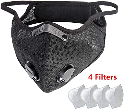 DAODA Sports Face Mask with 4 Replaceable Activated Carbon Filters, Pollution Dust Mask Respirator for Adults, Anti Dust Mask Reusable for Cycling Running Outdoor Activities