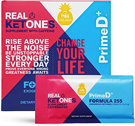 Real Ketones™ Prime D  Exogenous Keto BHB   MCT Oil with Caffeine- 28 Packets- Drink Mix Powder Supplement with Electrolytes – Pina Colada- Ketosis in 1 Hour