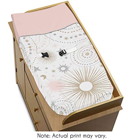 Sweet Jojo Designs Blush Pink, Gold, Grey and White Star and Moon Changing Pad Cover for Celestial Collection by