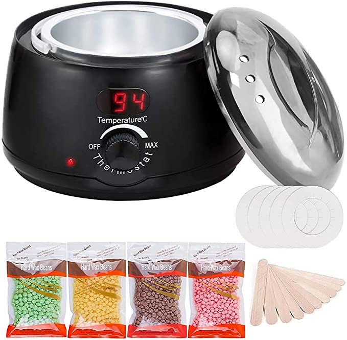 Waxing Kit, Home Digital Wax Warmer Hair Removal with Hard Wax Beans and Wax Applicator Sticks for Women and Men Different Type of Body Hair (BLACK)