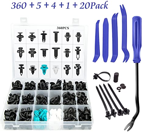 XBRN 360 pcs Car Push Retainer Clips Bumper Fastener Rivet Clips,18 Most Popular Sizes Nylon Fender Rivets Fasteners Remover for Toyota GM Ford Honda Acura Chrysler Nissan, Mazda