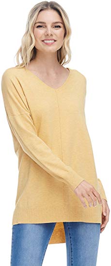 A D Women's Oversized Extra Soft V-Neck Pullover Sweater Long Sleeved Sweater Top with Hi-Low