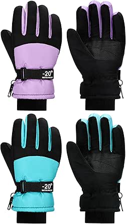 SATINIOR 2 Pairs Kids Waterproof Winter Snow Gloves Ski Gloves for Boy Girl Outdoor Warm Thickening Snowboard Gloves