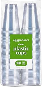 Amazon Basics Disposable Clear Plastic Cups, 9oz, 100 Count, Large Pack