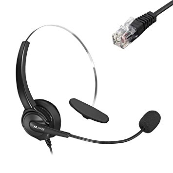 Binaural Crystal Head jack Headset, M.Way Hands-Free Noise Cancelling Binaural Headset Headphones with Mic, Microphone, Comfort Fit Headband Call Center Headset Headphone For Desk Telephone