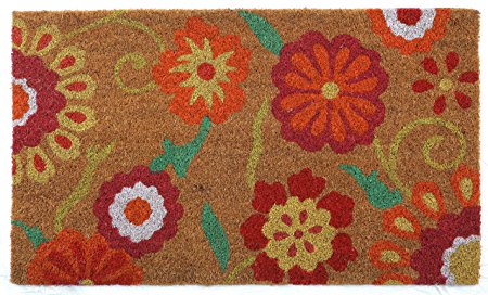 "Flower Mat 2" Doormat by Castle Mats, Size 18 x 30 inches, Non-Slip, Durable, Made Using Odor-Free Natural Fibers