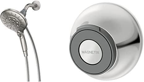 Moen 26112SRN Engage Magnetix Six-Function 5.5-Inch Handheld Showerhead with Magnetic Docking System, Spot Resist Brushed Nickel & 186117 Magnetix Remote Dock for Handheld Shower, Chrome