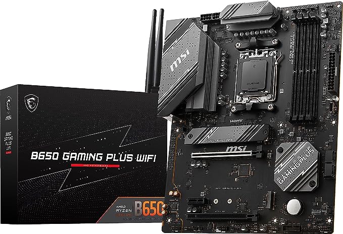 MSI B650 Gaming Plus WiFi Gaming Motherboard (AMD AM5, ATX, DDR5, PCIe 4.0, M.2, SATA 6Gb/s, USB 3.2 Gen 2, HDMI/DP, Wi-Fi 6E, Bluetooth 5.3, AMD Ryzen 7000 Series Desktop Processors)