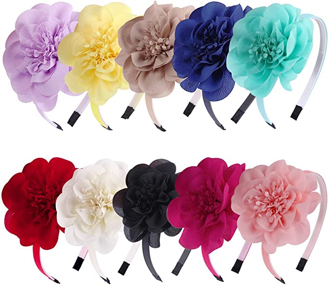 XIMA 10pcs Chiffon Flower Girls Headbands for Kids Children Teens toddlers Hair Accessories