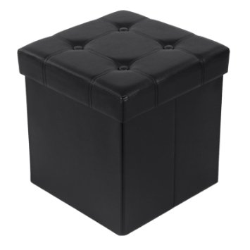 Songmics 14 7/8" Storage Ottoman Cube Collapsible Footrest Black ULSF30B