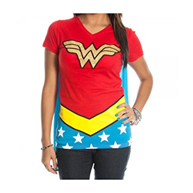 DC Comics Wonder Woman Juniors Red V-Neck Cape T-Shirt