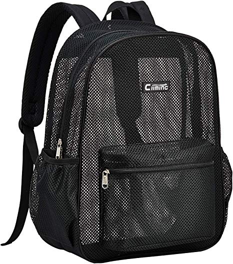 Ciiming Mesh Backpack for School, Beach, and Travel, with Padded Shoulder Straps (Black)