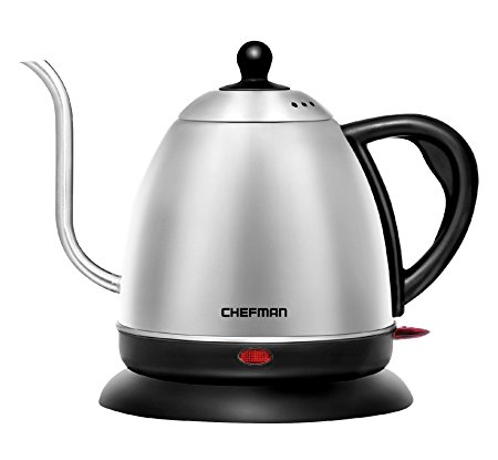 Chefman Electric Kettle, Stainless Steel Premium Grade Gooseneck Pour Over Style Water Boiler, 360 Degree Cordless Rotating Base Rapid Boil & Boil Dry Protection – 1 Liter - RJ11-GN