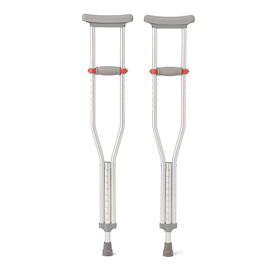 Medline Lightweight Aluminum Red Dot Guardian Crutches, for Patients 4’6”–5’2” Tall, Walking Aid for Kids, Adults & Seniors, 300 lbs. Weight Capacity