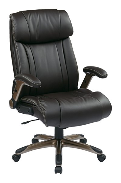 Office Star High Back Bonded Leather Executives Chair with Padded Flip Arms and Cocoa Coated Accents, Espresso