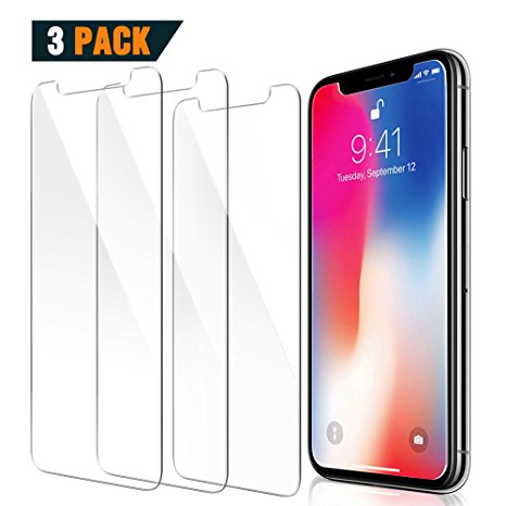 iPhone X Screen Protector, 3 PACK Novo Icon Tempered Glass Screen Protector 3D Touch Compatible 0.26mm Screen Protection Case for iPhone X