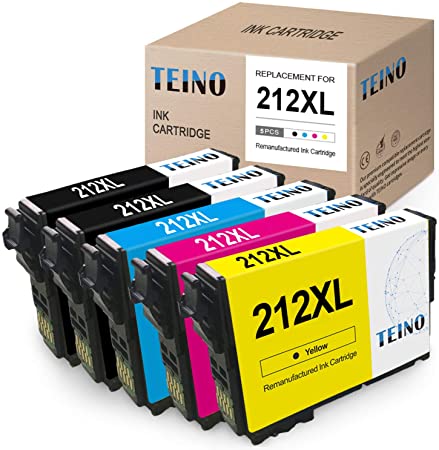 TEINO Remanufactured Ink Cartridge Replacement for Epson 212 XL 212XL T212 T212XL use with Epson Workforce WF-2850 WF-2830 Expression Home XP-4100 XP-4105 (2 Black, Cyan, Magenta, Yellow, 5-Pack)