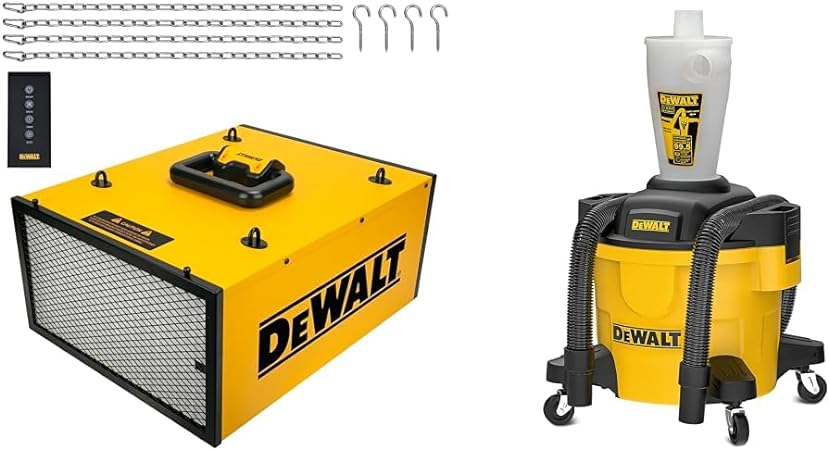 DeWALT DWXAF101 Air Filtration System, 3-Speed Hanging Ceiling Dust Collectors & Dust Separator with 6 Gallon Poly Tank, 99.5% Efficiency Cyclone Dust Collector