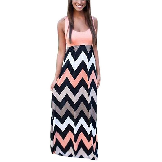 Yidarton Womens Wave Striped Summer Beach Dress Party Long Maxi Dresses