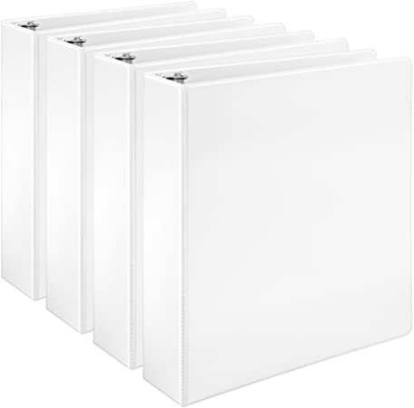 AmazonBasics Binder - 2 Inch D-Ring, White, 4-Pack