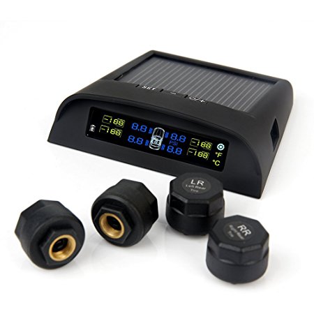Rrtizan TPMS Tyre Pressure Monitoring System Solar Power Monitor , Wireless LED Display with 4 External Sensor Tire Pressure