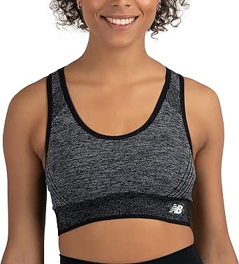 New Balance Women's Seamless MID Impact Heather Keyhole Sport Bra with Removable Pads