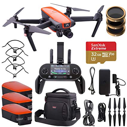 Autel Robotics EVO Quadcopter Drone with 3-Axis Gimbal Camera 4K 60fps Video and 12MP Photos, Remote Controller, Bundle with 2 Extra Battery, Bag, PolarPro Filter Kit, 32GB microSD Card   Accessories