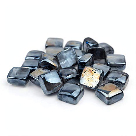 Brightter New Fire Glass for Propane Fire Pit or Gas Fire pit - Firepit Marbles, Firepit Pebbles, Fire Table Glass Rocks - Glass Fire Pit Rocks - Fire Glass Cubes 10lbs