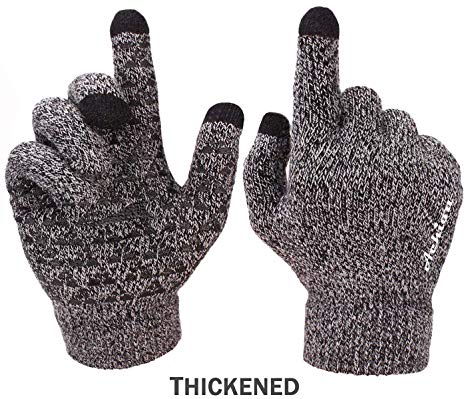 Achiou Winter Knit Gloves Touchscreen Warm Thermal Soft Lining Elastic Cuff Texting Anti-Slip 3 Size Choice for Women Men