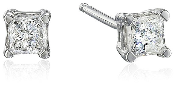 10k White Gold Princess Diamond Stud Earrings (J-K Color, I2-I3 Clarity)