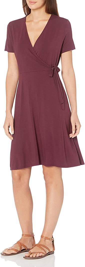 Amazon Essentials Women's Standard Cap-Sleeve Faux-wrap Dress