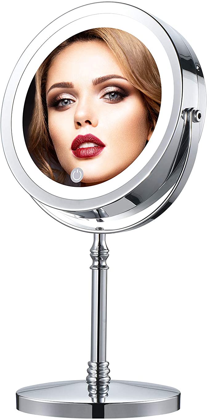 AMZNEVO Lighted Makeup Mirror 7X Magnifying 7 Inches 2-Sides Makeup Mirror with Lights and Magnification Touch Adjust Brightness Rechargeable Built-in Battery