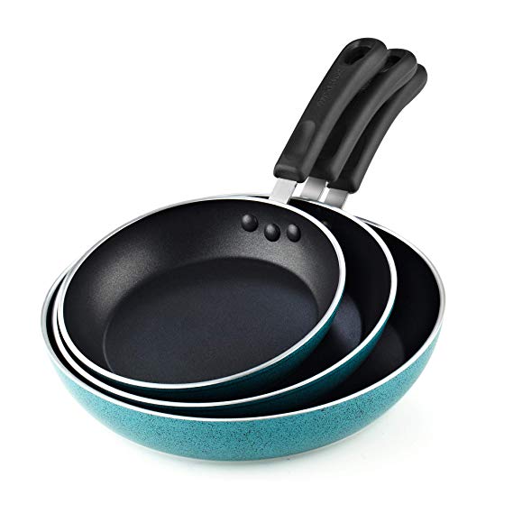 Cook N Home 02611 8, 9.5, and 11-Inch Nonstick Saute Skillet, Turquoise 3-Piece Fry Pan Set