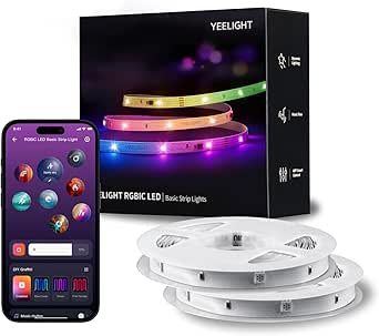 YEELIGHT Smart 66 Ft RGBIC LED Strip Light for Bedroom, 2 Rolls of 33 Ft, 360 LEDs, Music Sync, DIY Color Changing, Bluetooth Connected, APP Control, Room Decor/Christmas/Wedding/Halloween/Birthday