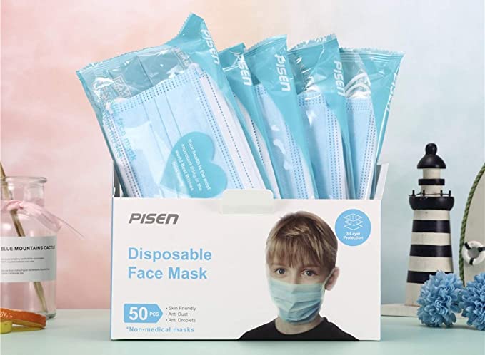 Pisen Disposable Face Mask,50 PCS 3-Ply non-woven fabrics non-medical mask (KIDS)