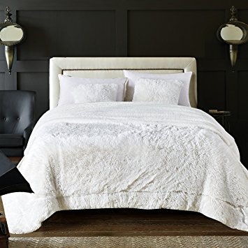 Chanasya Super Soft Long Shaggy Chic Fuzzy Fur Faux Fur Warm Elegant Cozy With Fluffy Sherpa White Bed Blanket Queen / Full - Solid Shaggy White