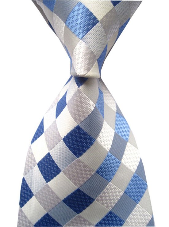 Allbebe Men's Classic Checks Light Blue Jacquard Woven Silk Tie Necktie