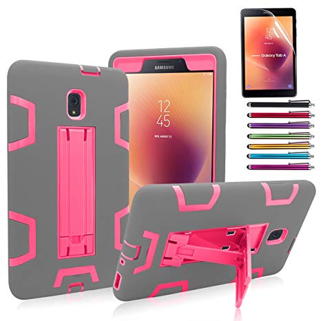 Galaxy Tab A 8.0 Case 2017,Mignova Heavy Duty Rugged Hybrid Protective Case with Build in Kickstand for Galaxy Tab A 8.0 SM-T380/T385 (2017)   Screen Protector Film and Stylus Pen (Gray Pink)