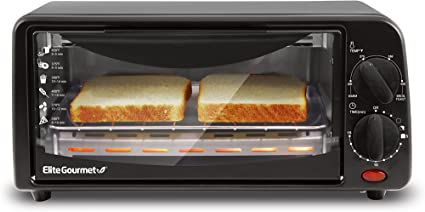 Elite Gourmet ETO236 Personal 2 Slice Countertop Toaster Oven with 15 Minute Timer Includes Pan and Wire Rack, Bake, Broil, Toast, White